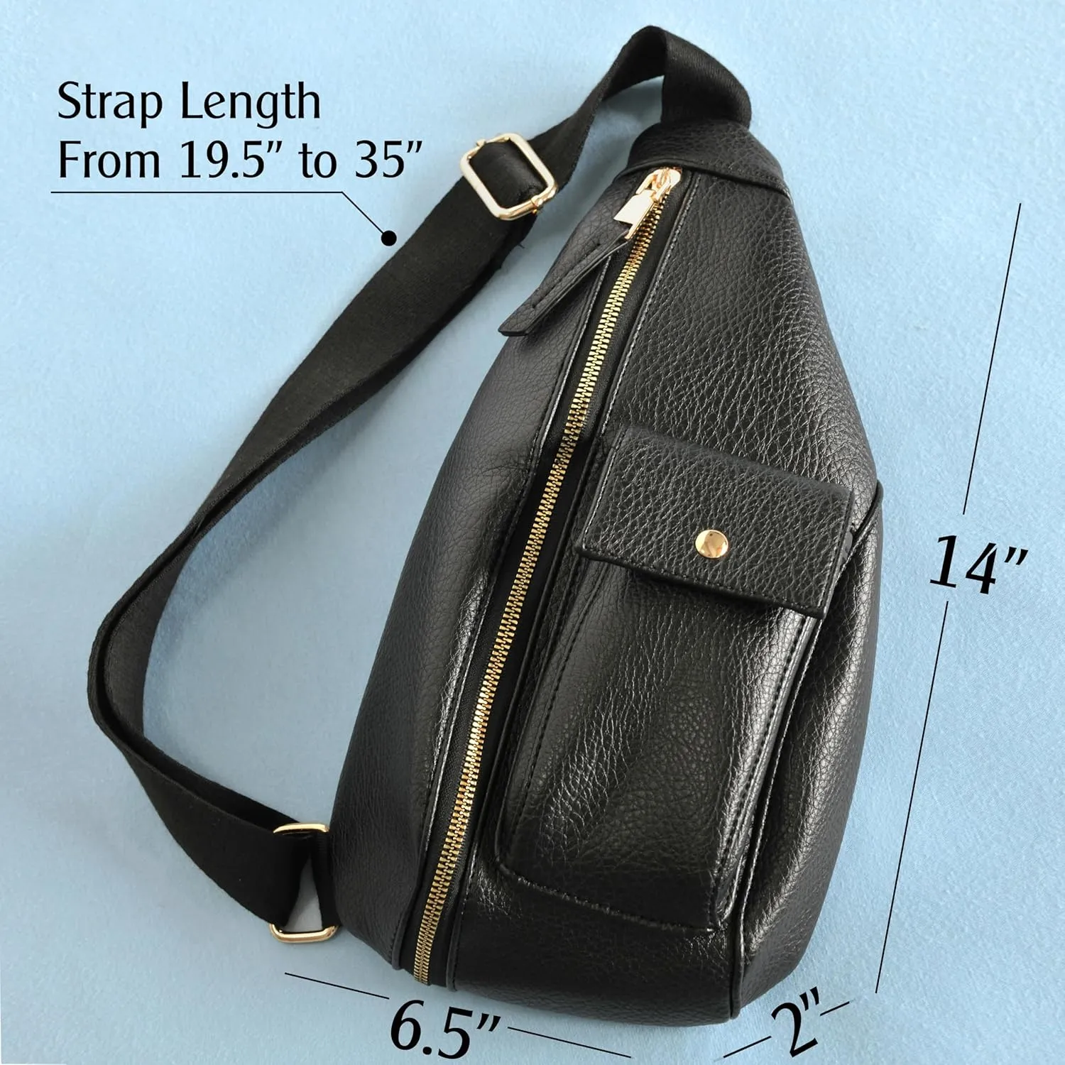 HOXIS Women's Sling Bag Vegan Leather Fanny Packs Crossbody bag with Adjustable Shoulder Strap Chest Bag for Travel (Black)