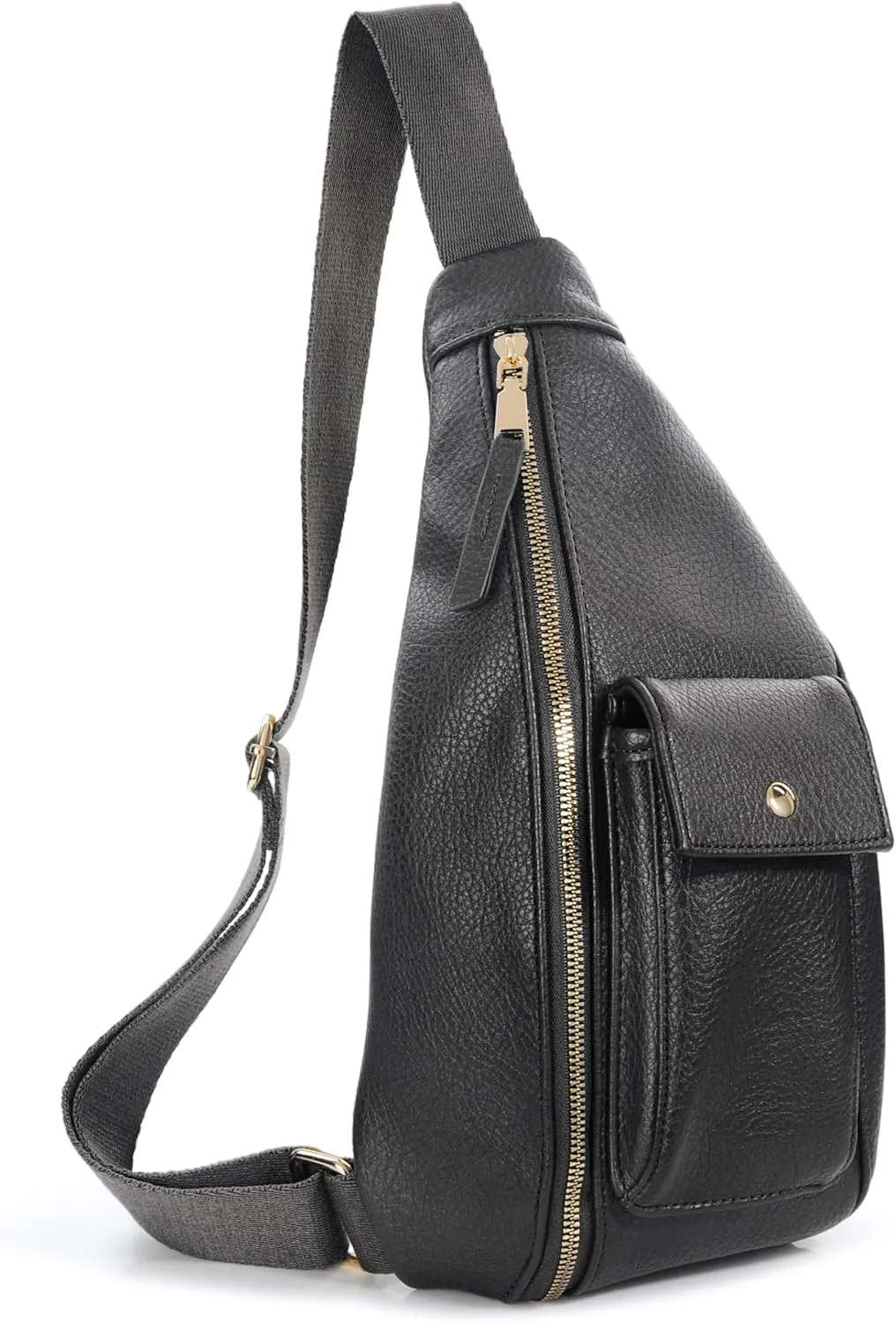 HOXIS Women's Sling Bag Vegan Leather Fanny Packs Crossbody bag with Adjustable Shoulder Strap Chest Bag for Travel (Black)
