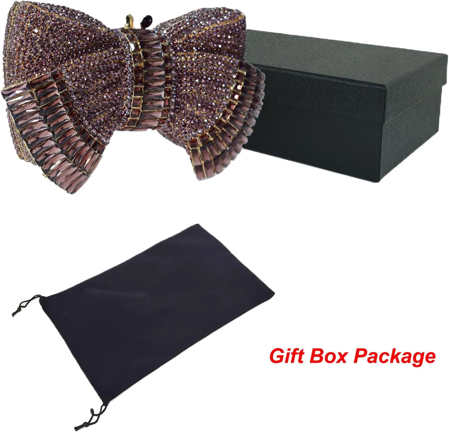 HUANG ZHUANG Bowknot Luxury Crystal Clutch Women Glitter Rhinestone Evening Bag for Party Wedding