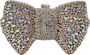 HUANG ZHUANG Bowknot Luxury Crystal Clutch Women Glitter Rhinestone Evening Bag for Party Wedding