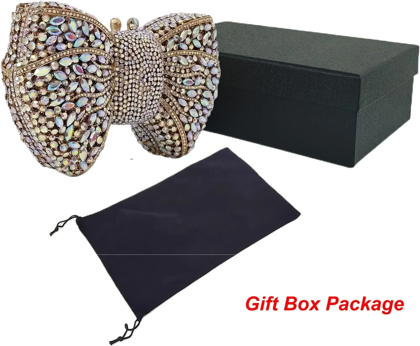 HUANG ZHUANG Bowknot Luxury Crystal Clutch Women Glitter Rhinestone Evening Bag for Party Wedding