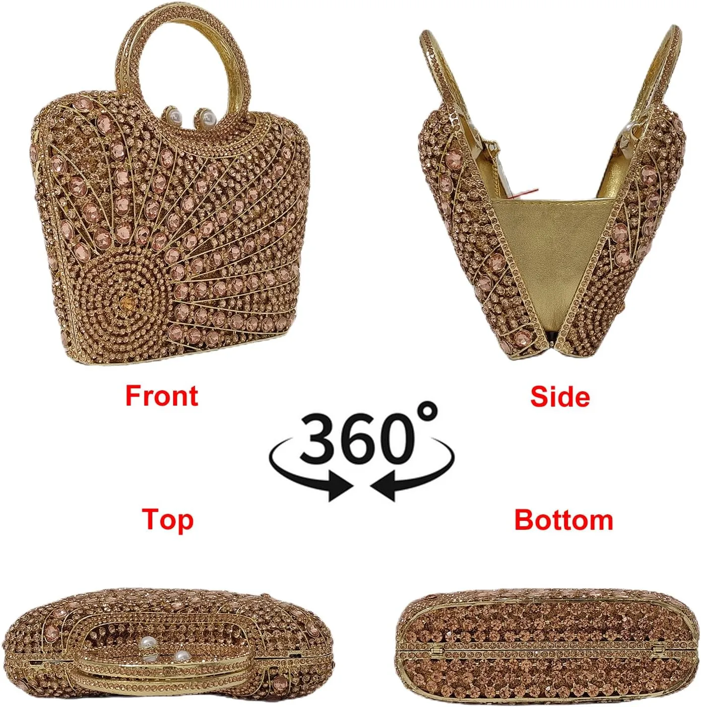 HUANG ZHUANG Elegant Crystal Basket Clutch Women Rhinestone Evening Bag Wedding Formal Party Banquet Purses Handbag