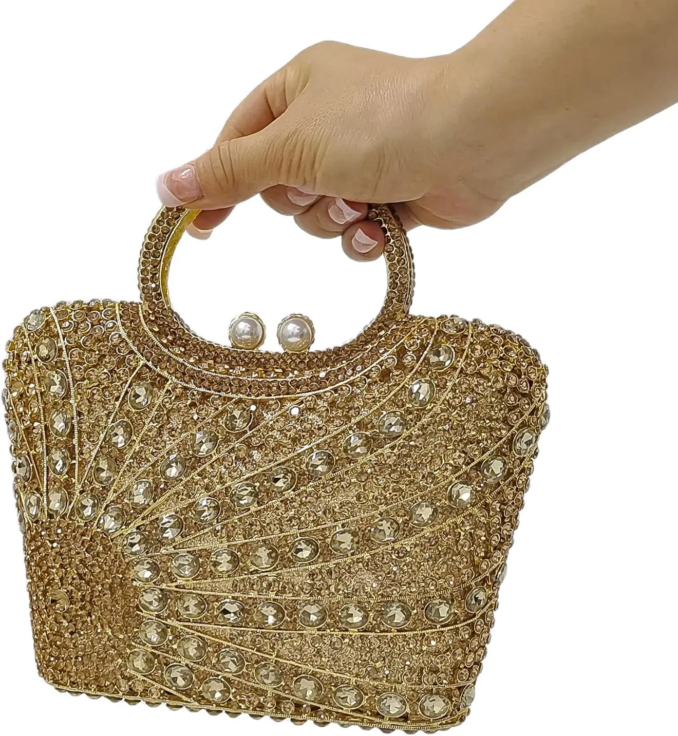 HUANG ZHUANG Elegant Crystal Basket Clutch Women Rhinestone Evening Bag Wedding Formal Party Banquet Purses Handbag