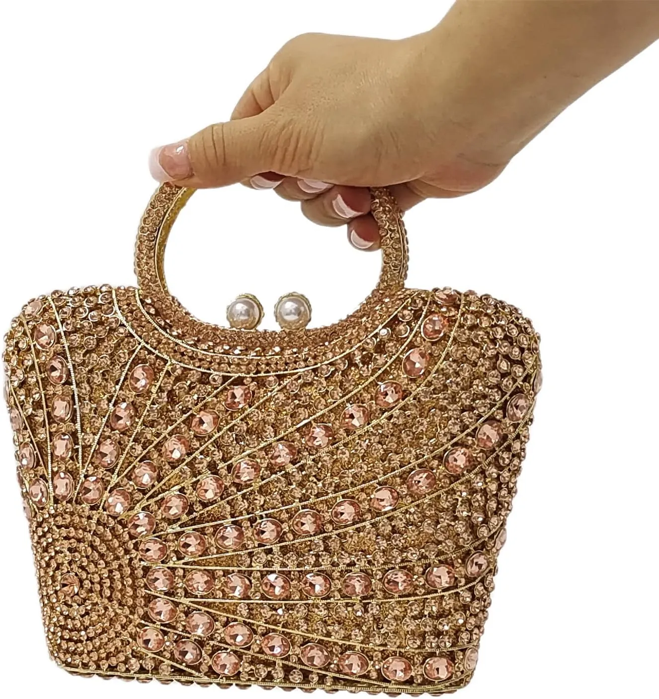 HUANG ZHUANG Elegant Crystal Basket Clutch Women Rhinestone Evening Bag Wedding Formal Party Banquet Purses Handbag