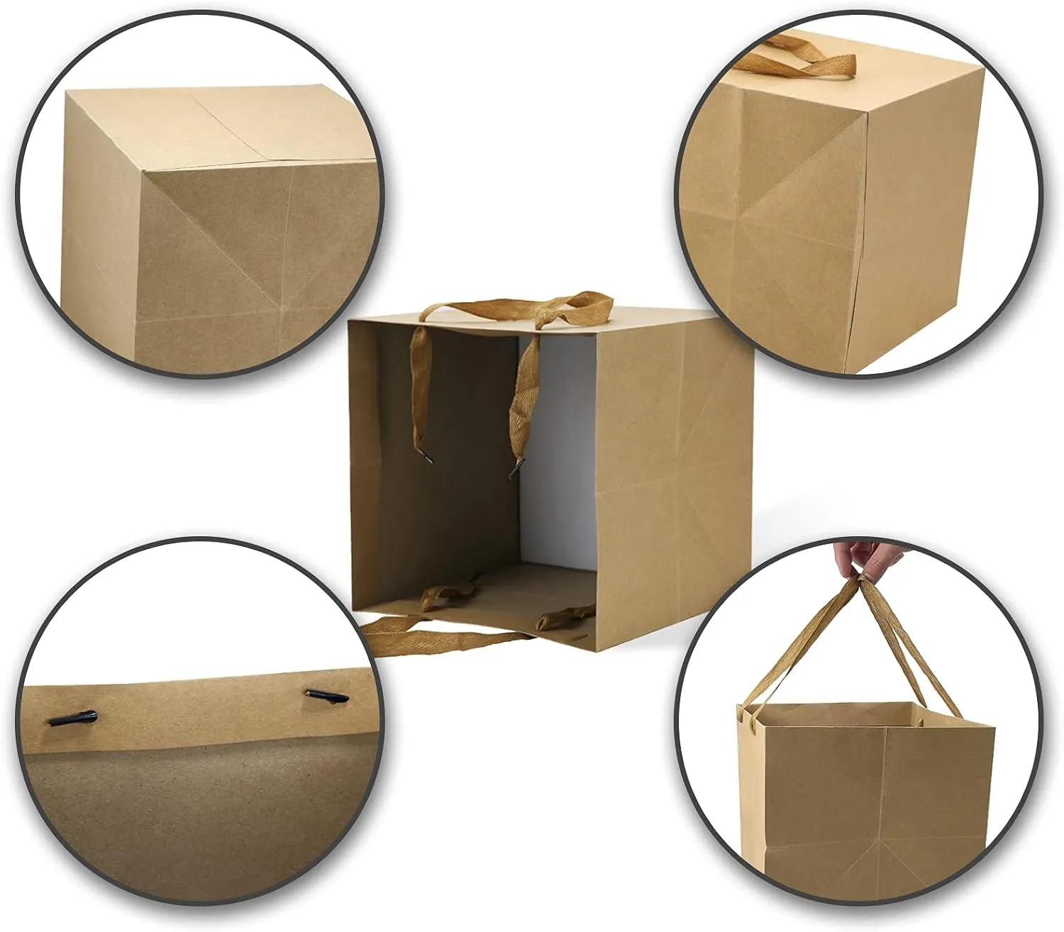 HUAPRINT Brown Paper Bags with Handles,Gift Bags Bulk 12 Pack,10x10x10inch Large Square Size,Paper Shopping Bags, Kraft, Party, Favor, Birthday,Goody, Take-Out, Merchandise, Retail Bags