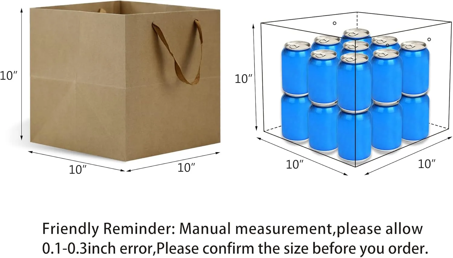 HUAPRINT Brown Paper Bags with Handles,Gift Bags Bulk 12 Pack,10x10x10inch Large Square Size,Paper Shopping Bags, Kraft, Party, Favor, Birthday,Goody, Take-Out, Merchandise, Retail Bags