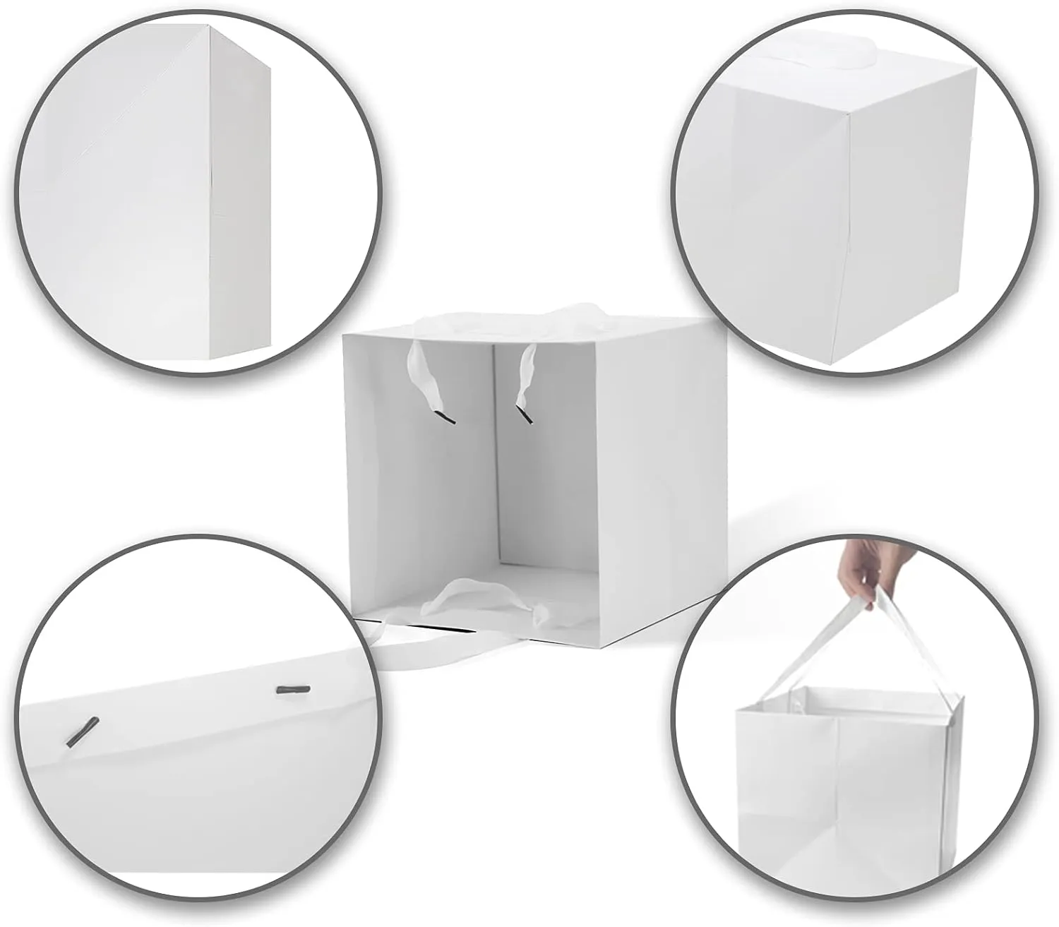 HUAPRINT Large White Paper Gift Bags with Handles, 12 Pack, 12x12x12inch, Square Wedding, Party, Birthday, Goodie, Craft, Candy, Cookie, Take Out Bags