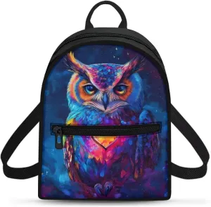 HUGS IDEA Blue Owl Backpacks for Women Mini Backpack Purse for Lady Travel Backpack with Adjustable Strap Fashion Travel Shoulder Bag Small Backpack Mini Purse Casual Rucksack