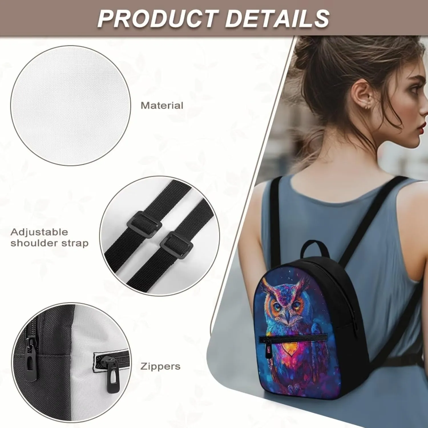 HUGS IDEA Blue Owl Backpacks for Women Mini Backpack Purse for Lady Travel Backpack with Adjustable Strap Fashion Travel Shoulder Bag Small Backpack Mini Purse Casual Rucksack
