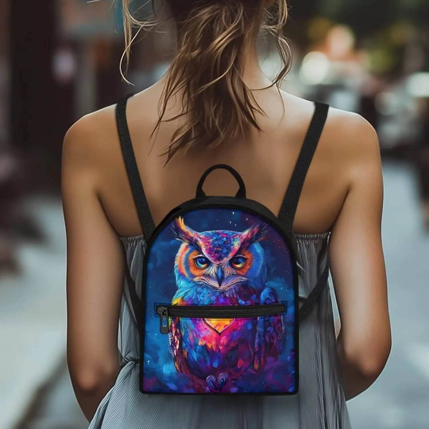 HUGS IDEA Blue Owl Backpacks for Women Mini Backpack Purse for Lady Travel Backpack with Adjustable Strap Fashion Travel Shoulder Bag Small Backpack Mini Purse Casual Rucksack