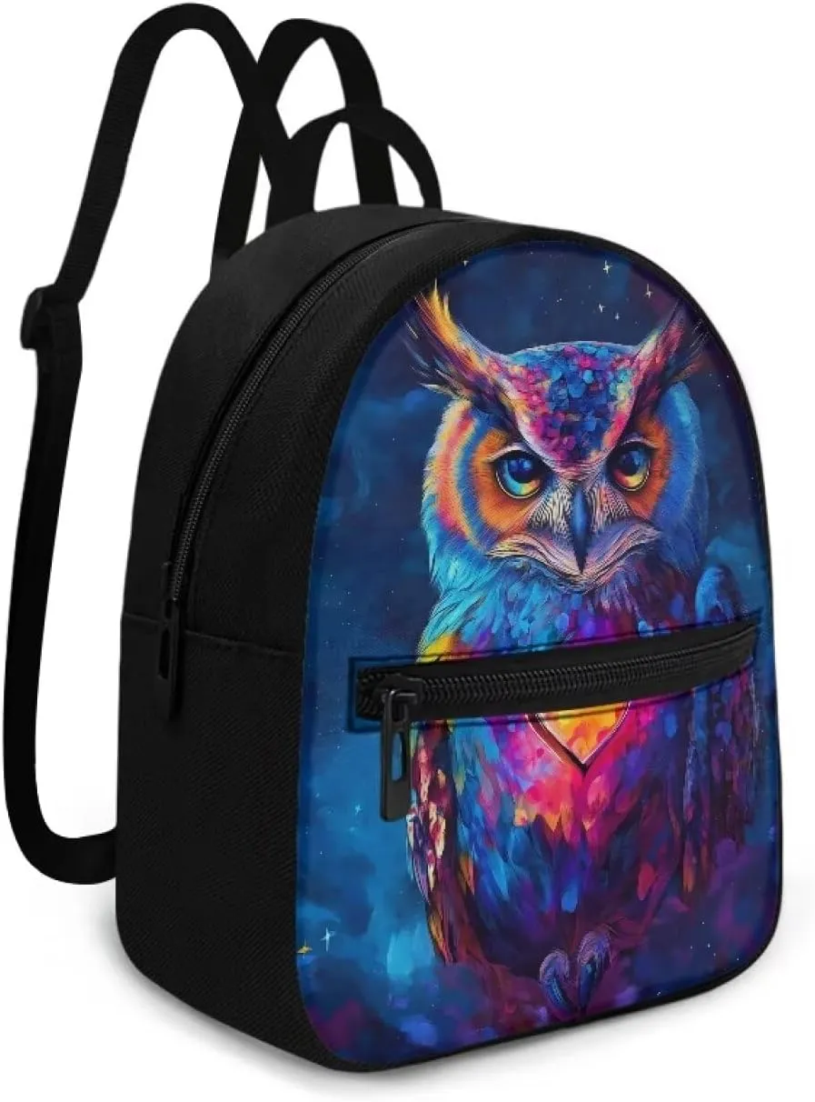 HUGS IDEA Blue Owl Backpacks for Women Mini Backpack Purse for Lady Travel Backpack with Adjustable Strap Fashion Travel Shoulder Bag Small Backpack Mini Purse Casual Rucksack