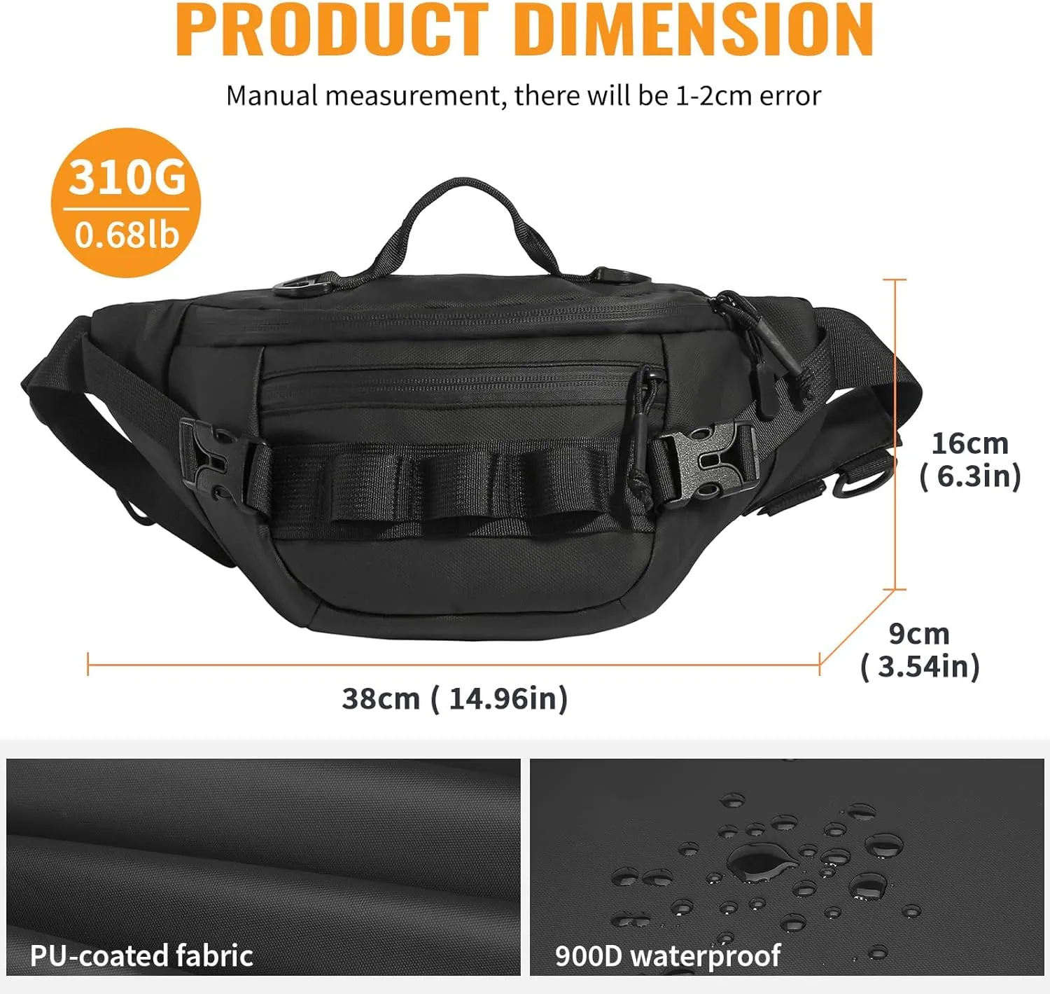 Huntvp Military Fanny Pack Tactical Waist Bag Pack Water-resistant Crossbody Belt Bag Pouch for Hiking Climbing Bumbag (Black)