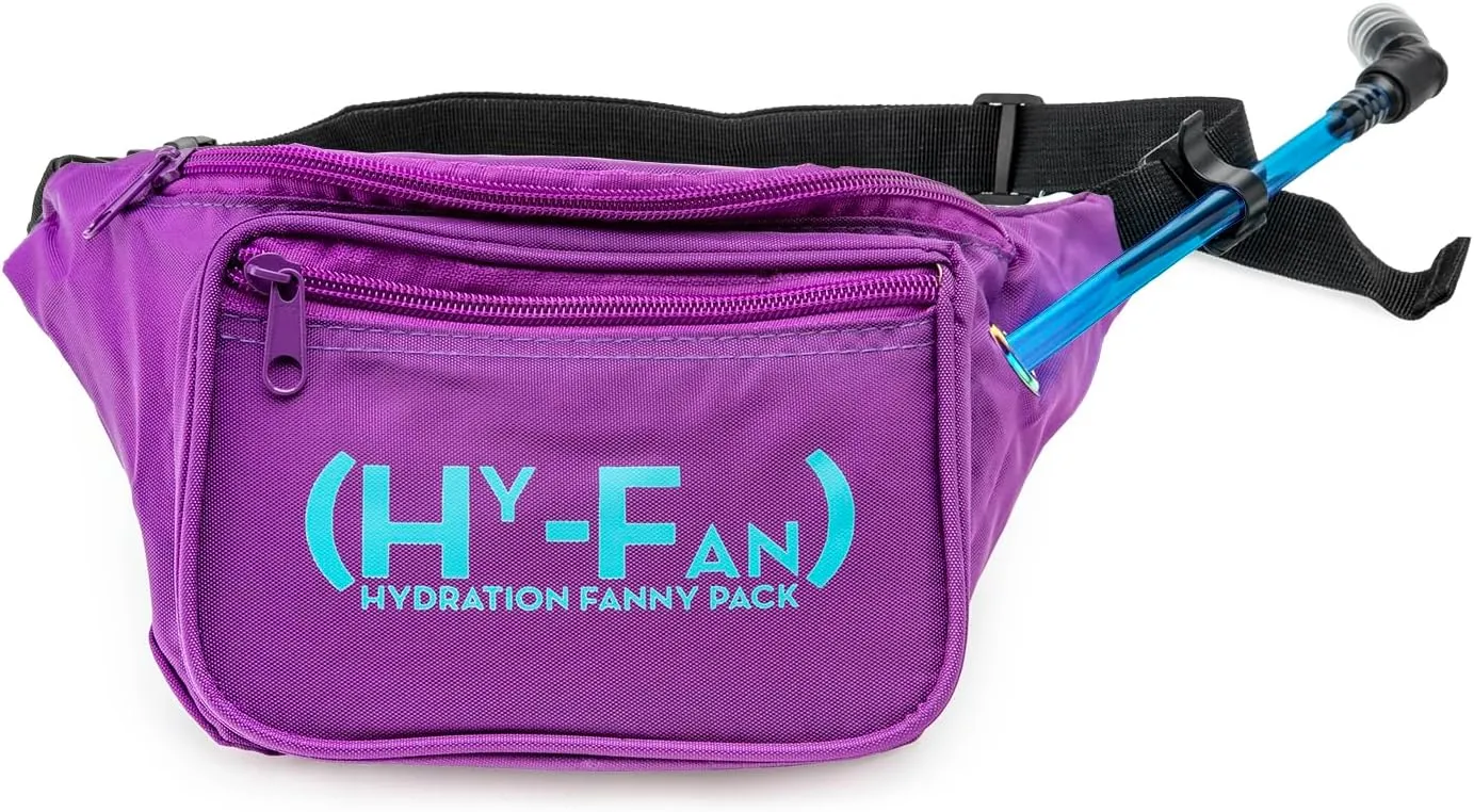 Hydration Fanny Pack with Bladder, 17oz BPA-Free, Hands-Free Design, Secure Pockets, Ideal for Athletic Outdoor Activities, Travel and More - Purple