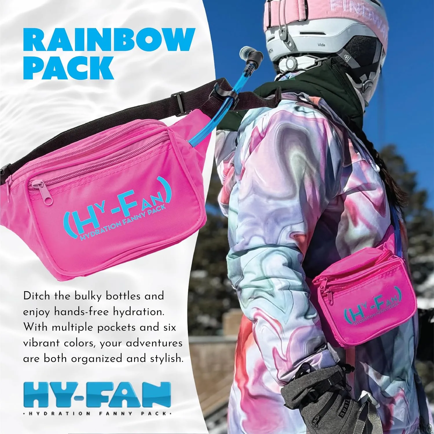 Hydration Fanny Pack with Bladder, 17oz BPA-Free, Hands-Free Design, Secure Pockets, Ideal for Athletic Outdoor Activities, Travel and More - Sky Blue
