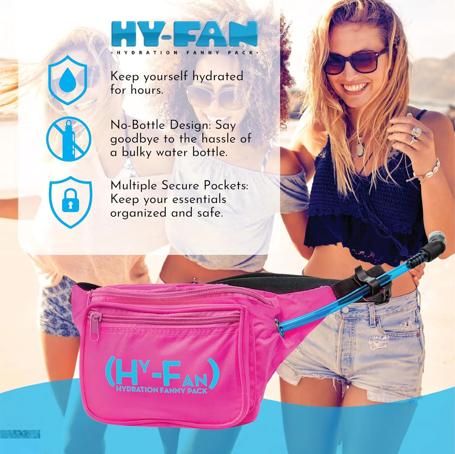 Hydration Fanny Pack with Bladder, 17oz BPA-Free, Hands-Free Design, Secure Pockets, Ideal for Athletic Outdoor Activities, Travel and More - Sky Blue