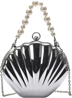 IAMUHI Lovely Shell Handbag Purse Beaded Evening Bag Chain Cross-body Clutch Purse