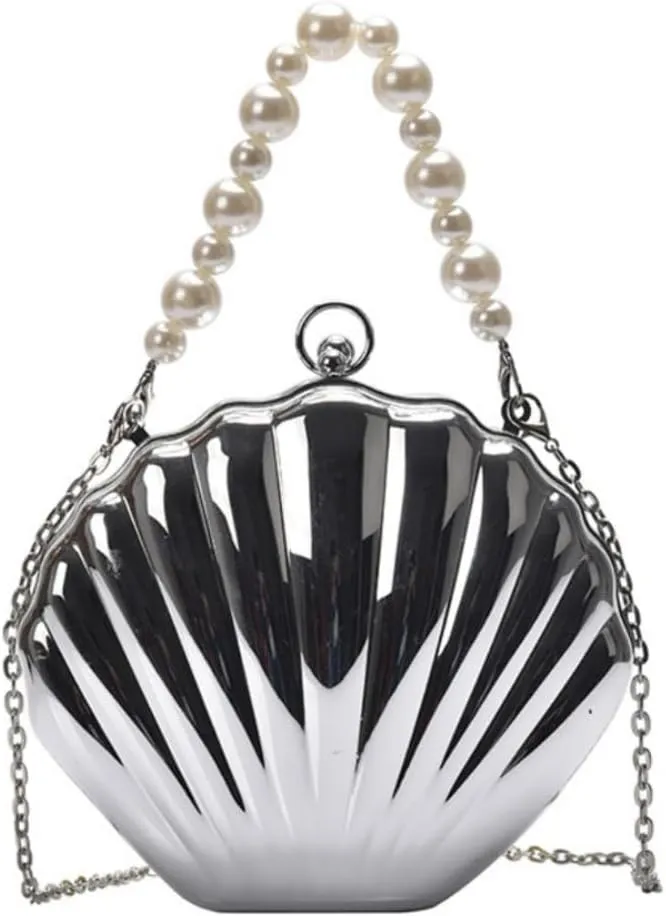IAMUHI Lovely Shell Handbag Purse Beaded Evening Bag Chain Cross-body Clutch Purse