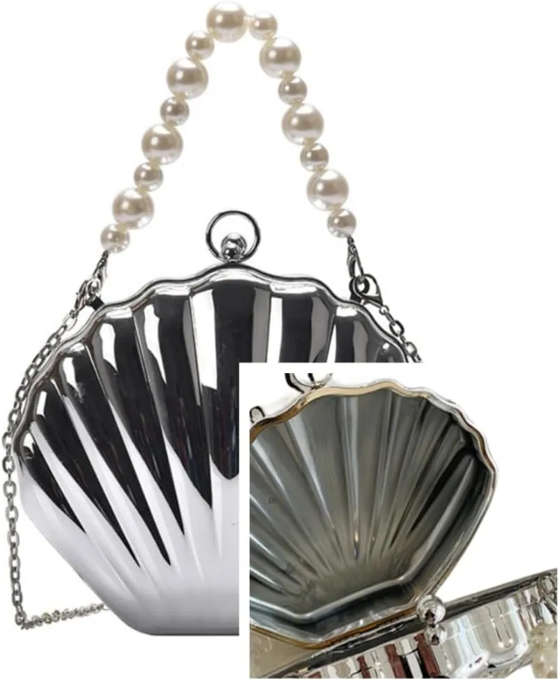 IAMUHI Lovely Shell Handbag Purse Beaded Evening Bag Chain Cross-body Clutch Purse