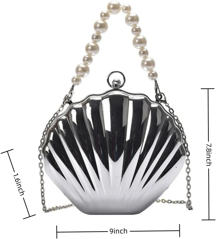 IAMUHI Lovely Shell Handbag Purse Beaded Evening Bag Chain Cross-body Clutch Purse