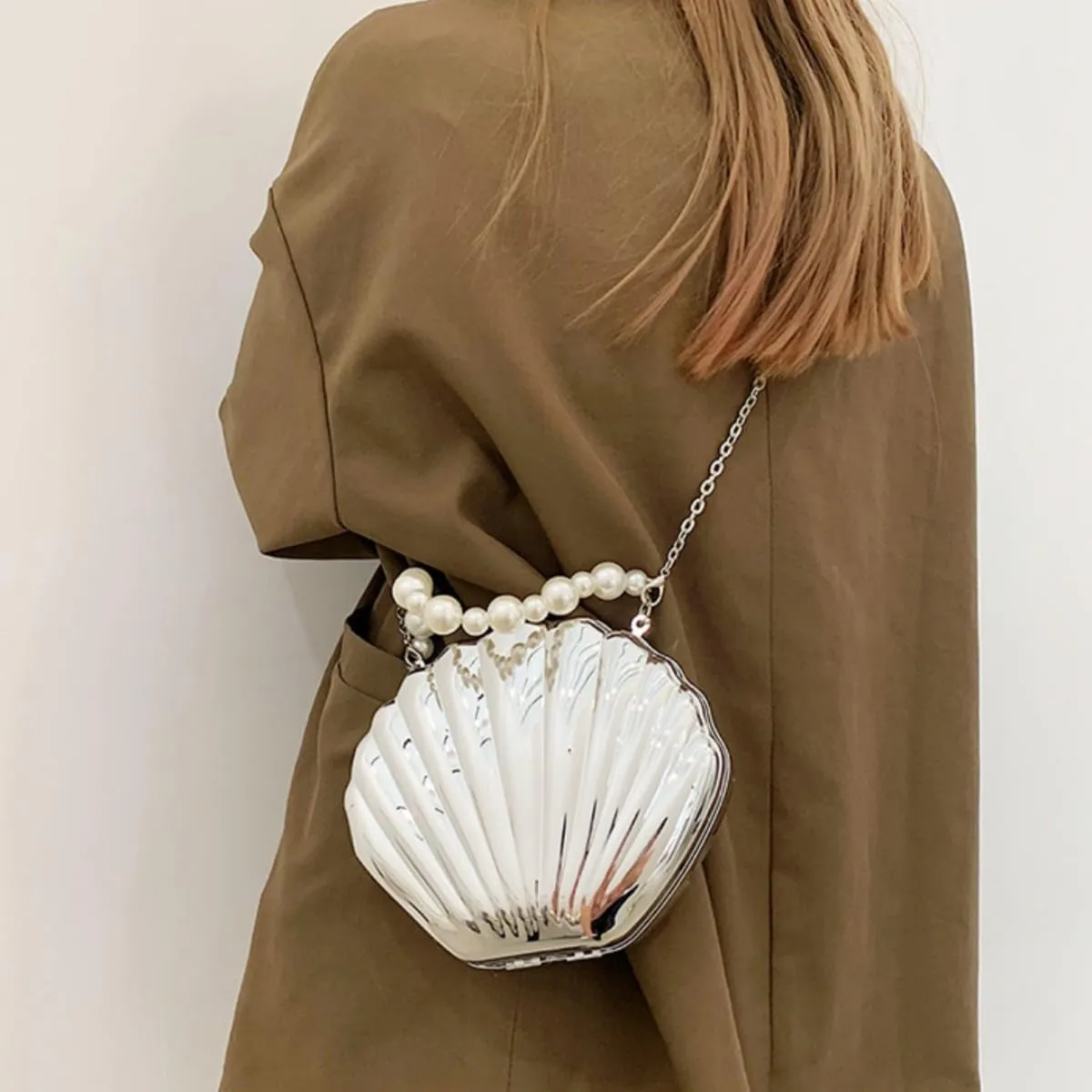 IAMUHI Lovely Shell Handbag Purse Beaded Evening Bag Chain Cross-body Clutch Purse