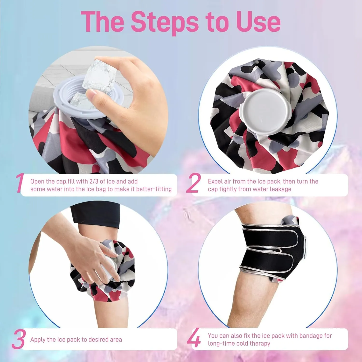 Ice Pack for Injuries Reusable, Ice Bag for Injuries Hot Water Bag for Hot & Cold Therapy, No-Leak Ice Bag with Elastic Breathable Support Wrap, 3 Sizes 6/9/11"