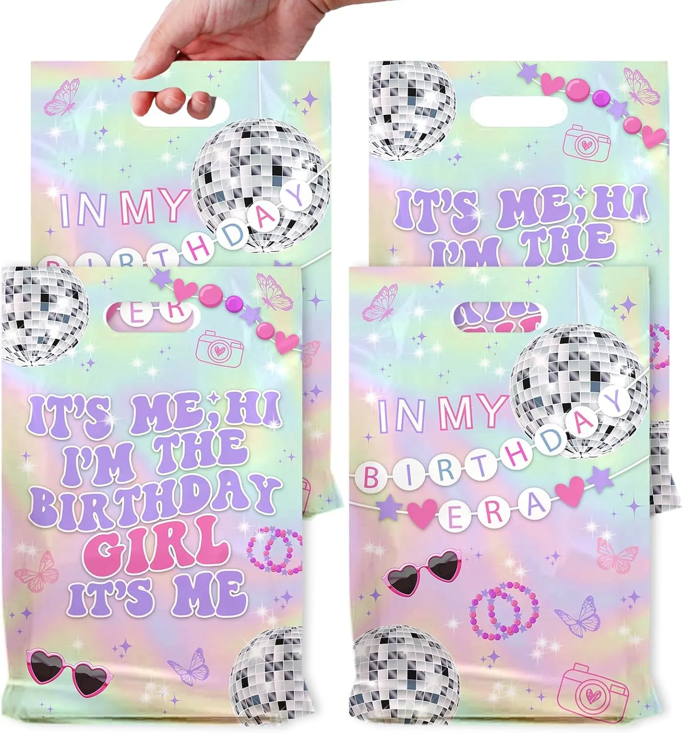 IIridescent ts Me Hi Im The Birthday Girl Its Me Goodies BAG, 100pcs In My Birthday Era Plastic Birthday Candy Bags Music Birthday Girl It' Me Happy Birthday Treat Bags for Girl Birthday Party