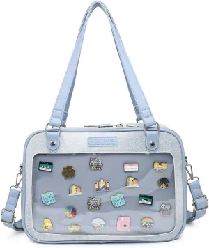 Imitation Denim PU Ita Bag Backpack Crossbody Bag Satchel Messenger Shoulder Bag for Pins Display