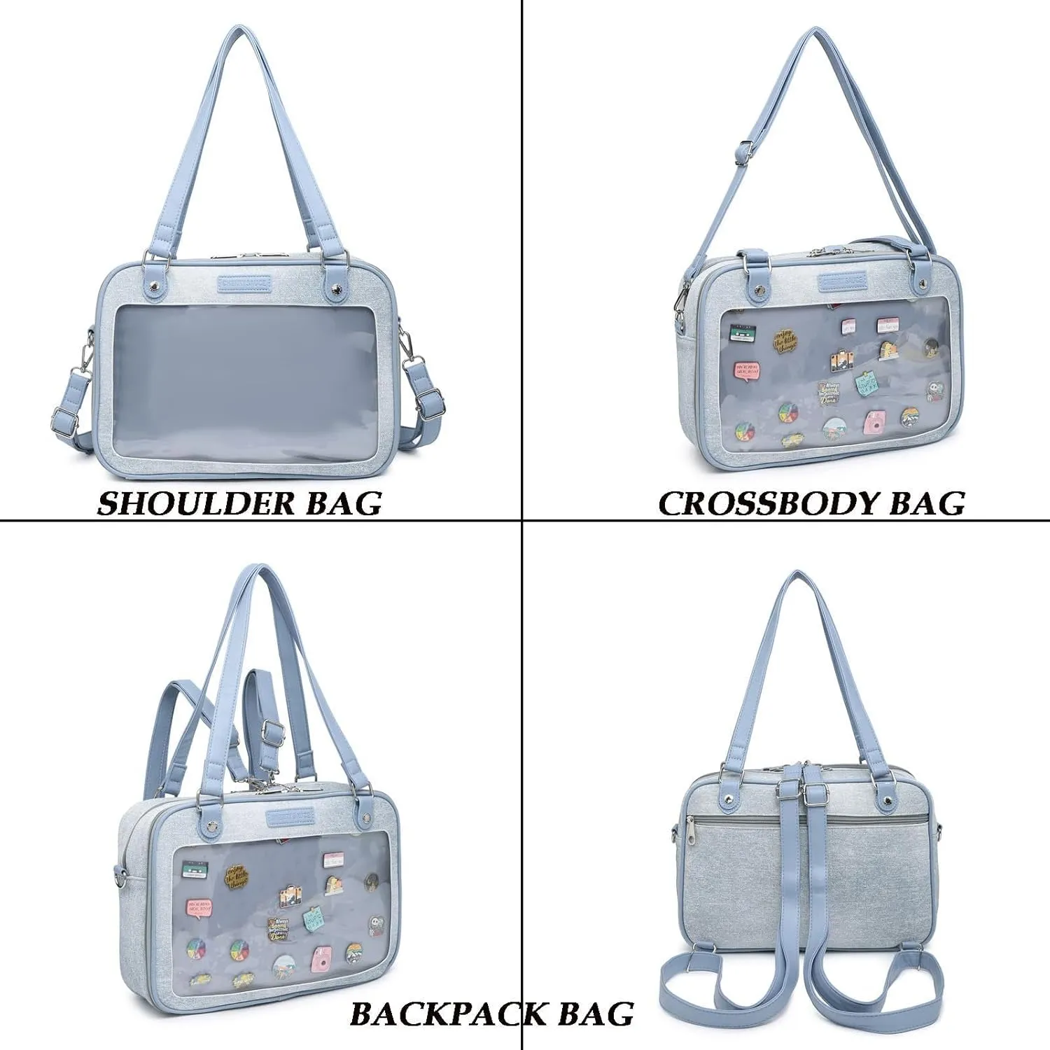 Imitation Denim PU Ita Bag Backpack Crossbody Bag Satchel Messenger Shoulder Bag for Pins Display