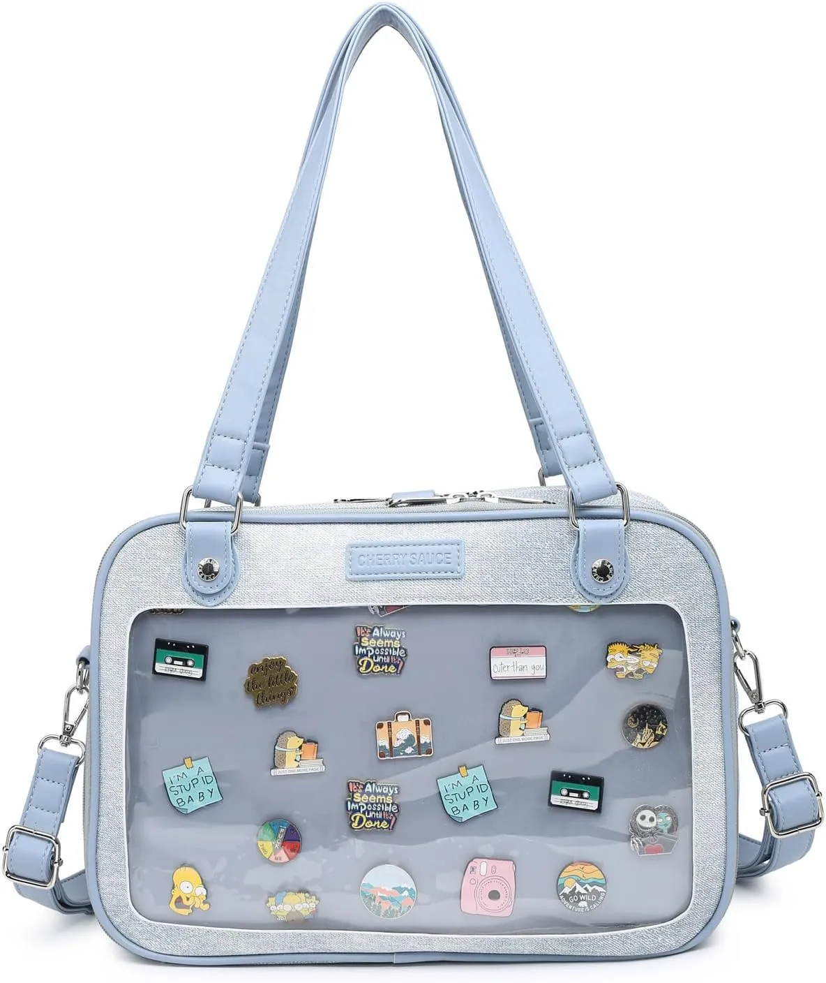 Imitation Denim PU Ita Bag Backpack Crossbody Bag Satchel Messenger Shoulder Bag for Pins Display