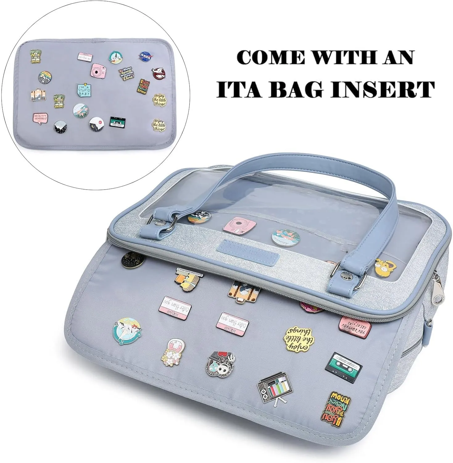 Imitation Denim PU Ita Bag Backpack Crossbody Bag Satchel Messenger Shoulder Bag for Pins Display
