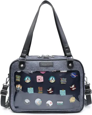 Imitation Denim PU Ita Bag Backpack Crossbody Bag Satchel Messenger Shoulder Bag for Pins Display
