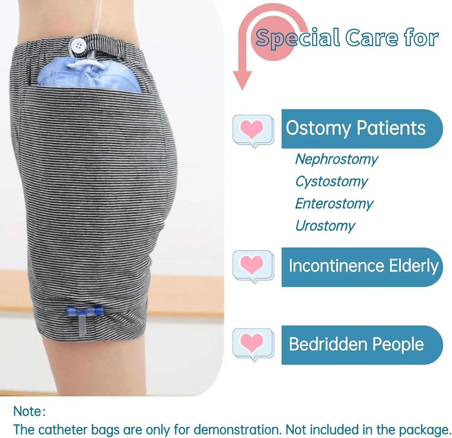 Incontinence Care Trousers, Catheter Underwear for Elderly with Double Pockets, Urinate Drainage Bag Pants for Catheter Nephrostomy Bag for Incontinence and Ostomy Patients (Men, XL)