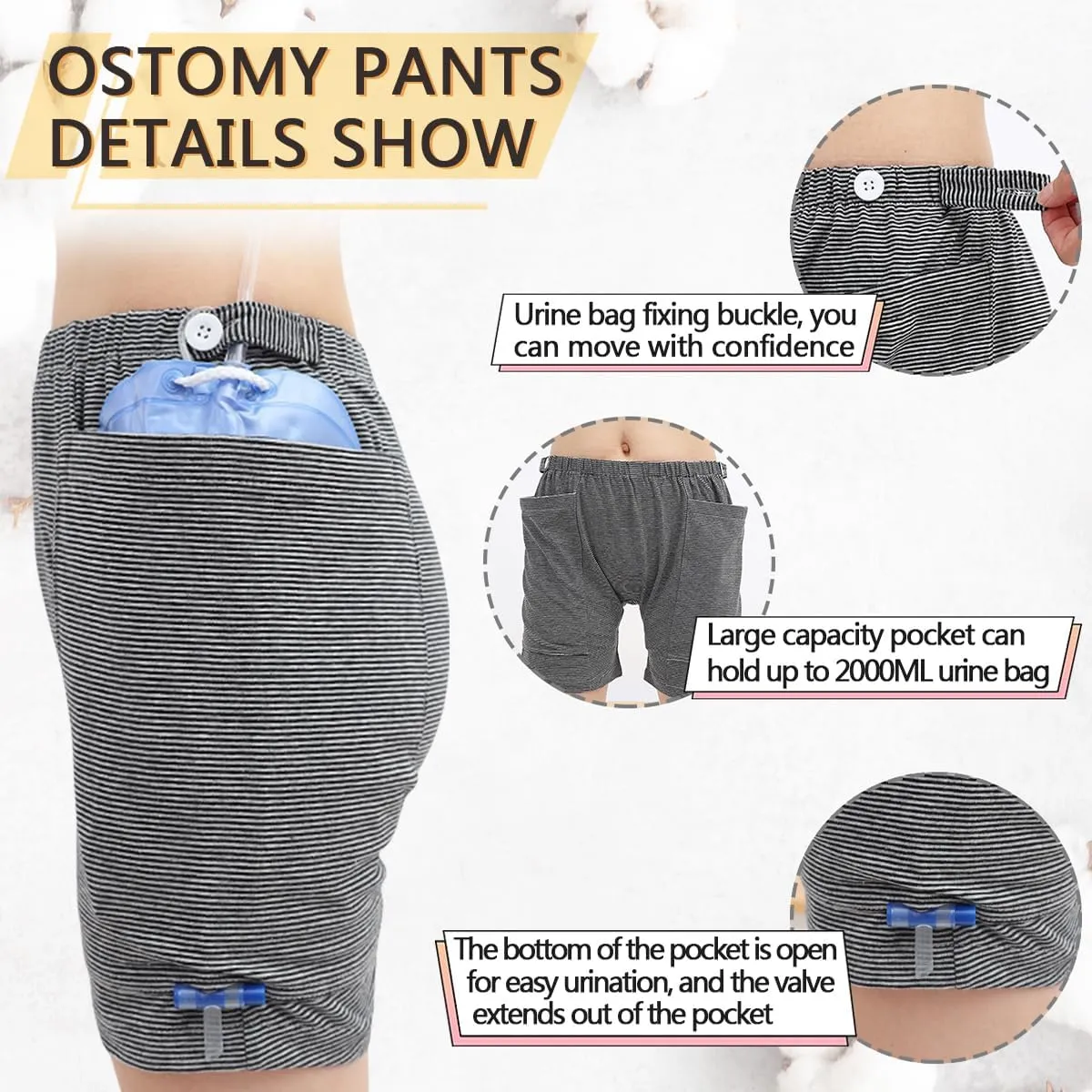 Incontinence Care Trousers,Urinary Drainage Pants Catheter Panties,Fistula Knickers,Ostomy Scanties,Urine Bag Breechcloth for Biliary Catheters,Suprapubic,Nephrostomy(Woman,M)