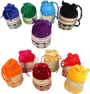 Indian Velvet Potli (Pack of 11 Potli Bag in assorted colors), Jwelery Pouch, Coins