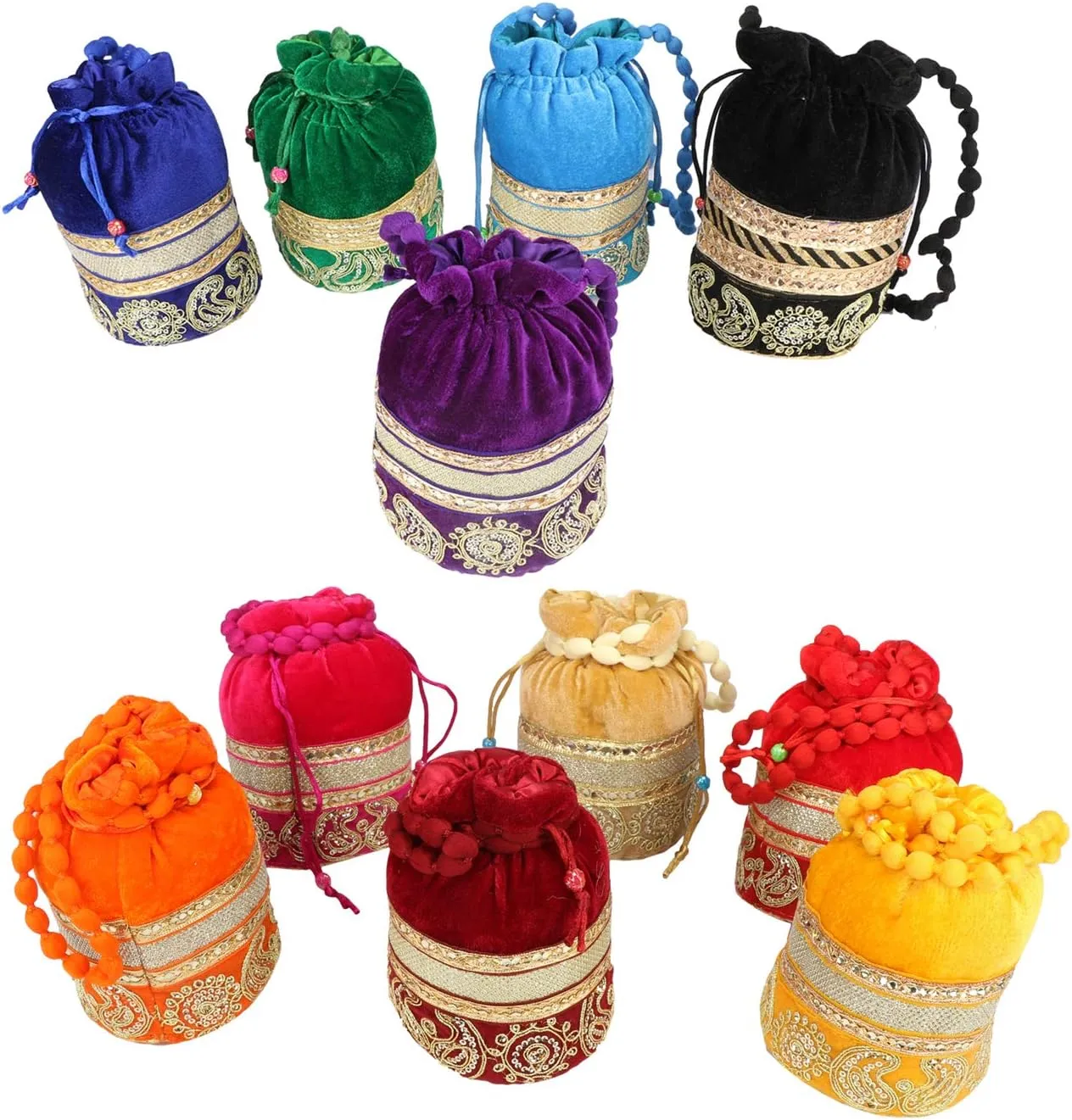 Indian Velvet Potli (Pack of 11 Potli Bag in assorted colors), Jwelery Pouch, Coins