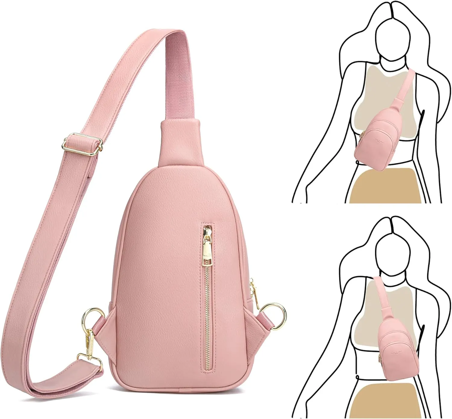 INICAT Crossbody Sling Bags Fanny Packs Leather Purses Chest Bag for Women