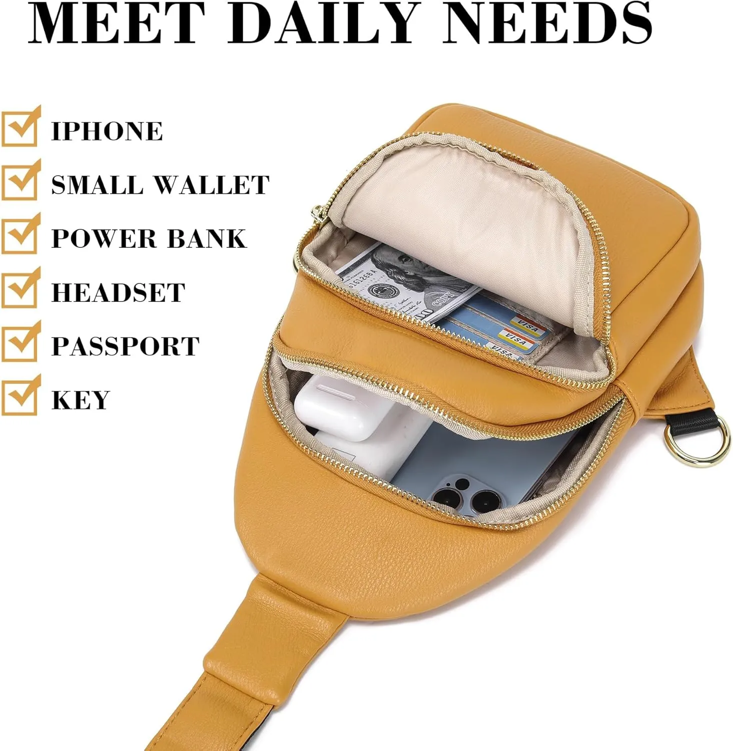 INICAT Crossbody Sling Bags Fanny Packs Leather Purses Chest Bag for Women