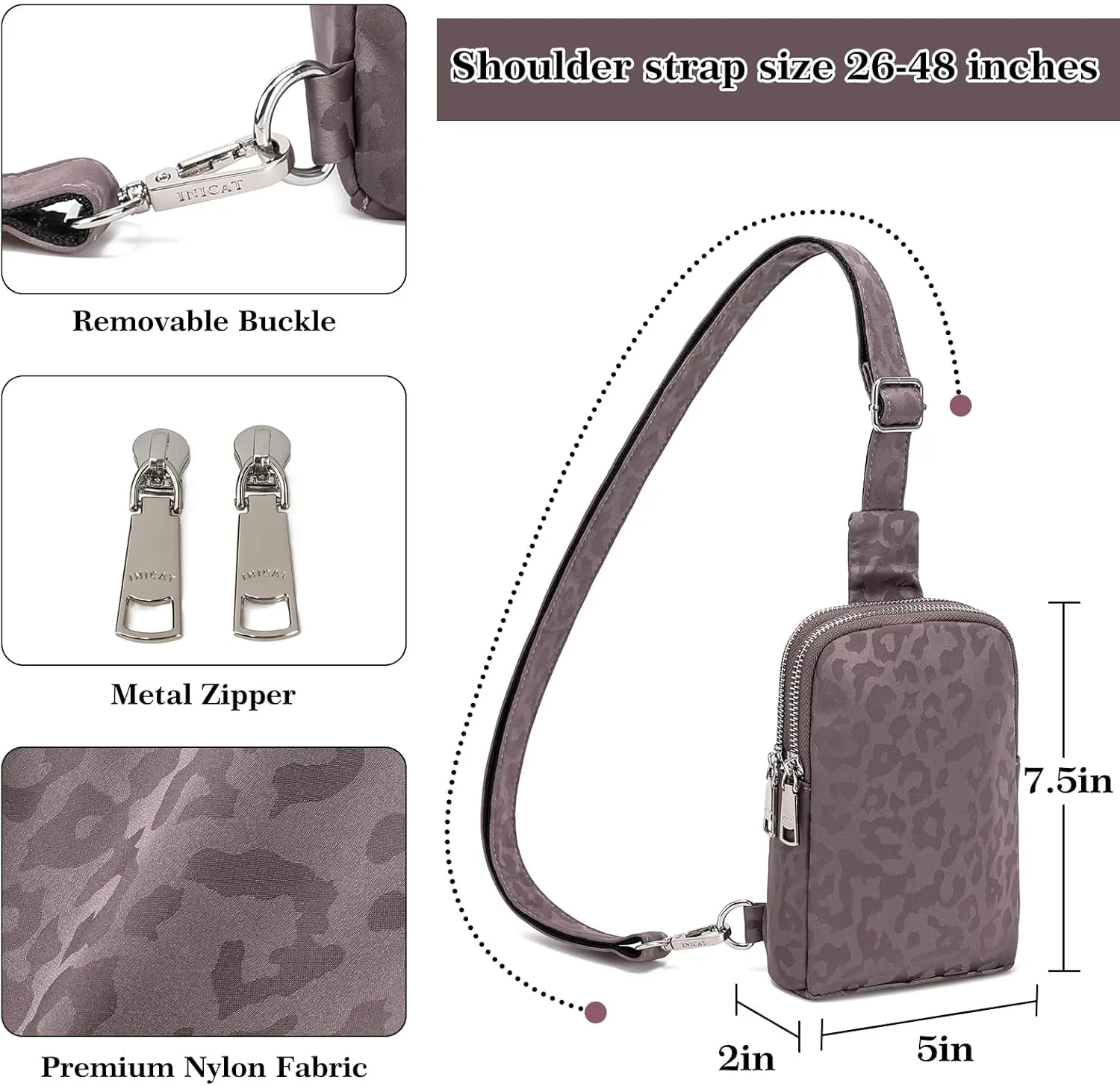 INICAT Nylon Small Crossbody Bags for Women 1L Sling Bag for Men Shoulder Bag Fanny Pack Travel Essentials