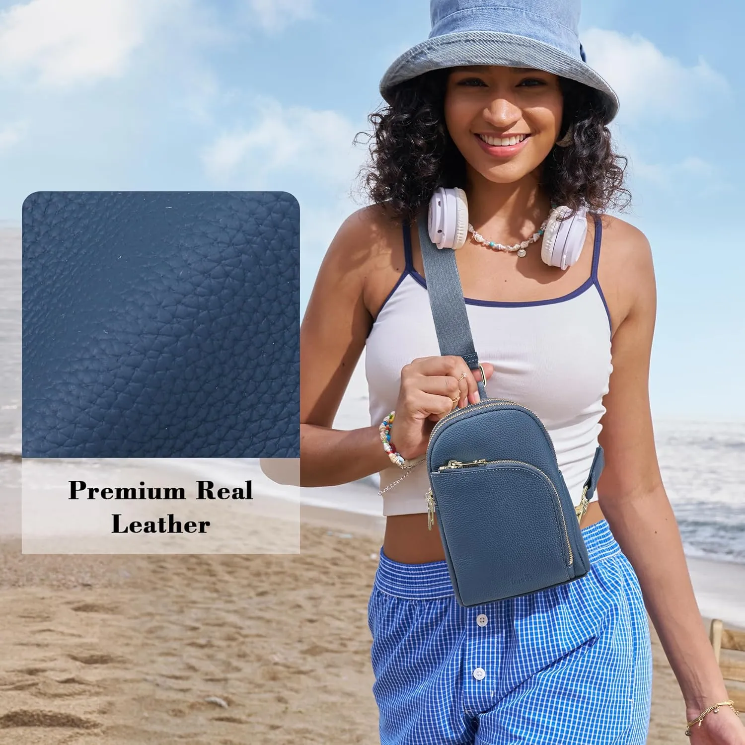 INICAT RFID Blocking Sling Bag Leather Crossbody Bags for Women Fanny Pack Cross Body for Woman Chest Bag for Travel 1.9L