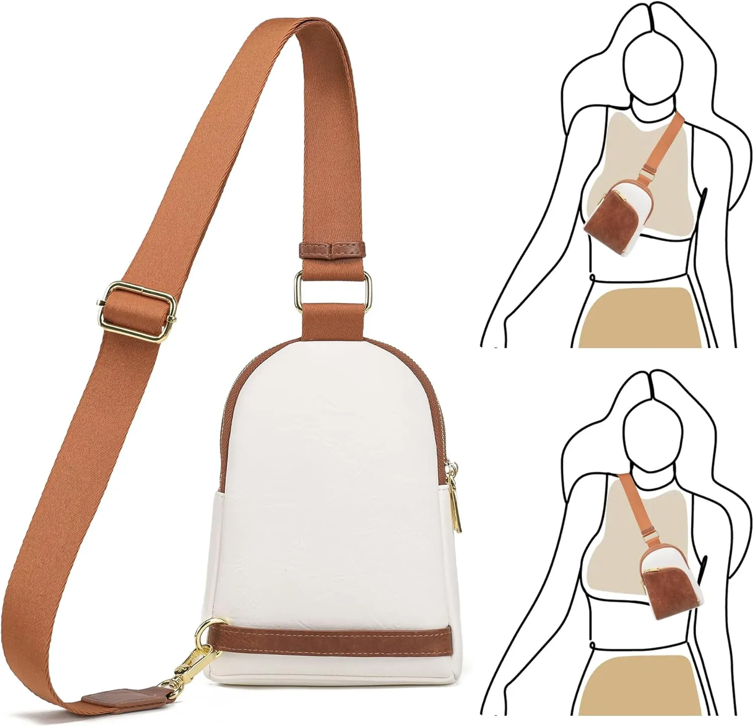 INICAT RFID Blocking Sling Bag Leather Crossbody Bags for Women Fanny Pack Cross Body for Woman Chest Bag for Travel 1.9L