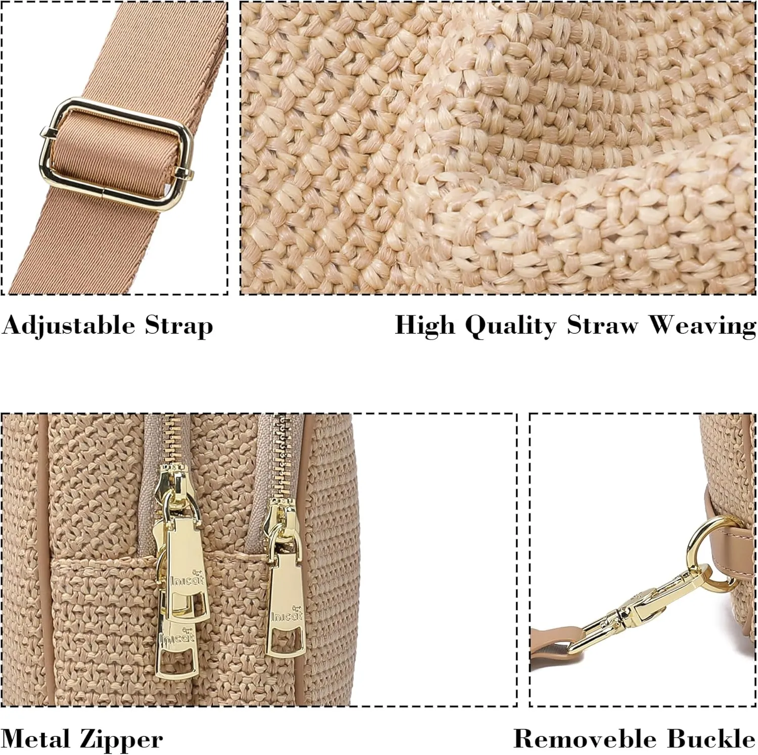 INICAT Summer Straw Bag Small Sling Beach Bag Crossbody Bags for Women
