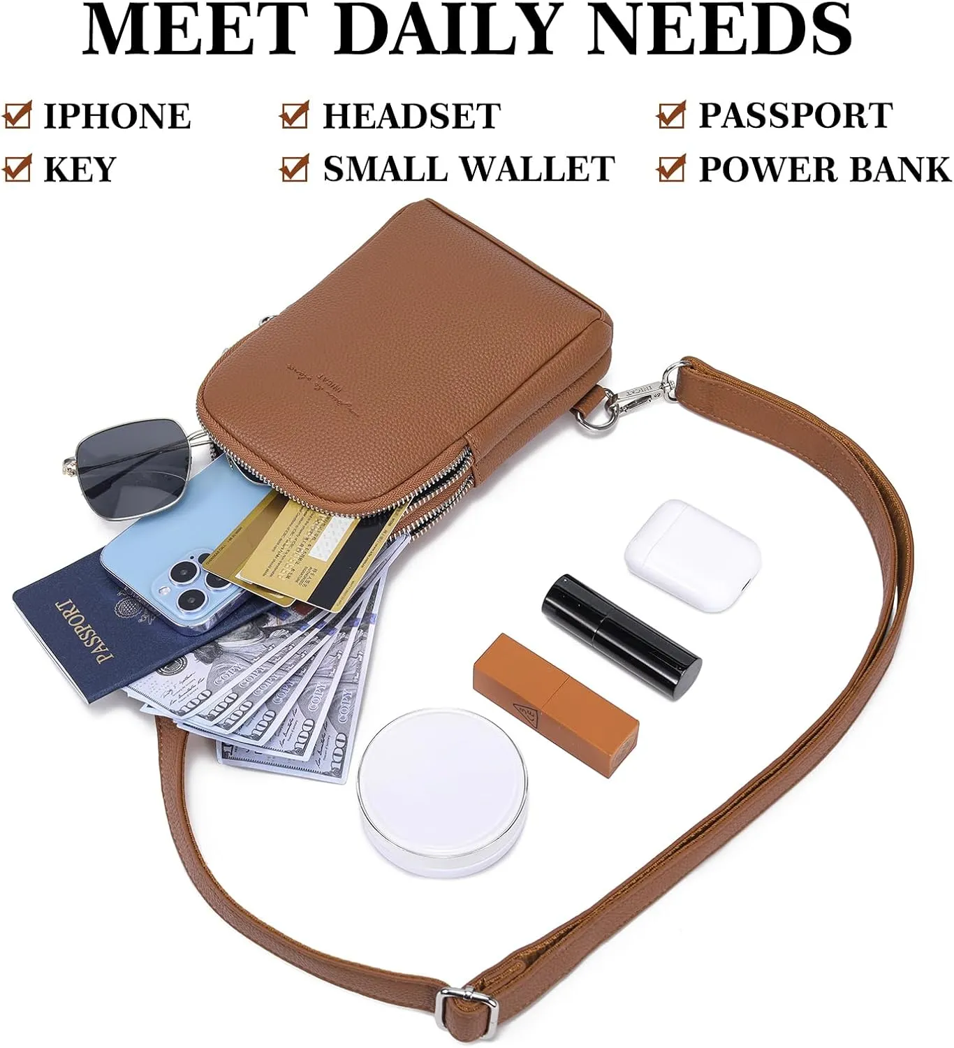INICAT Travel Small Sling Bag Leather Crossbody Bags for Women Fanny Packs Cross Body Bag for Woman Cross Body Purses