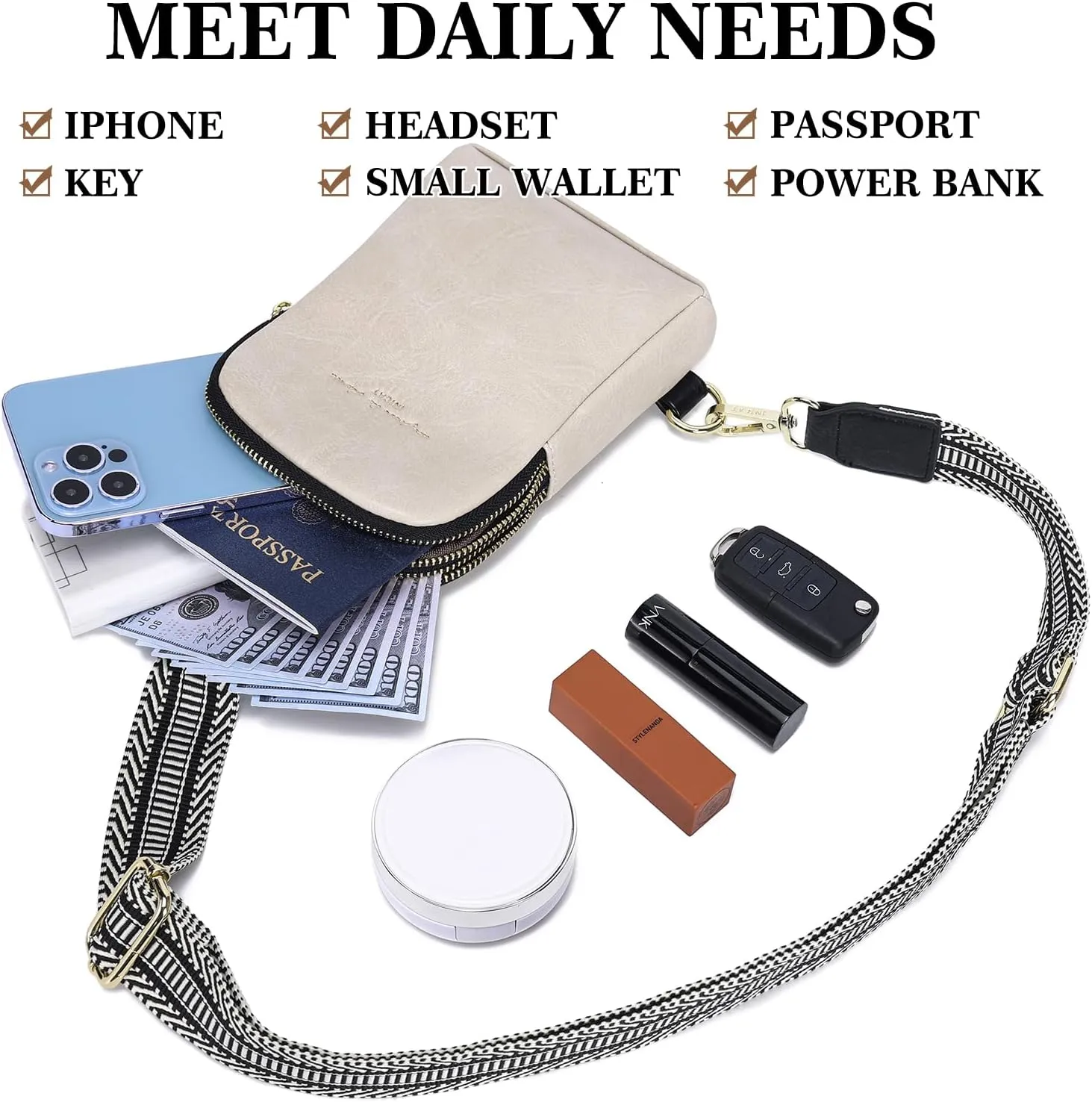 INICAT Travel Small Sling Bag Leather Crossbody Bags for Women Fanny Packs Cross Body Bag for Woman Cross Body Purses