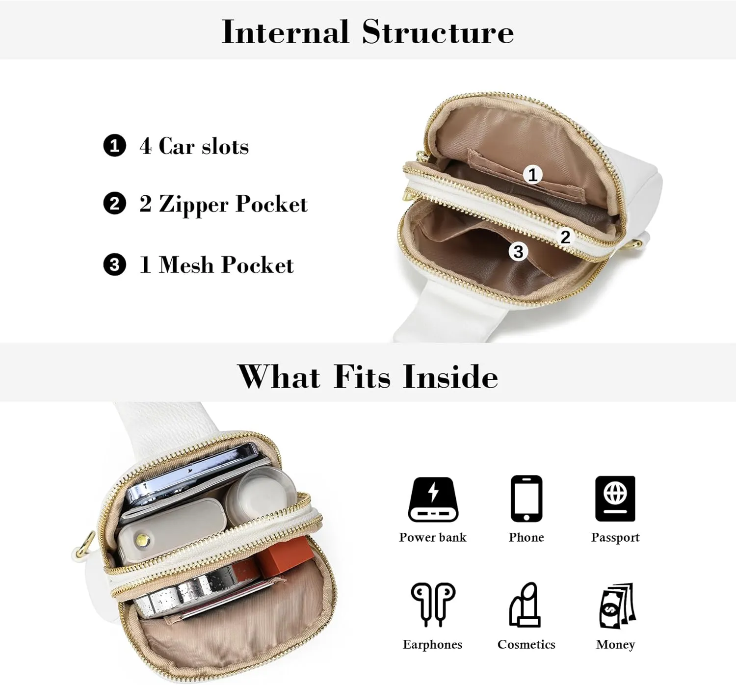 INICAT Travel Small Sling Bag Leather Crossbody Bags for Women Fanny Packs Cross Body Bag for Woman Cross Body Purses