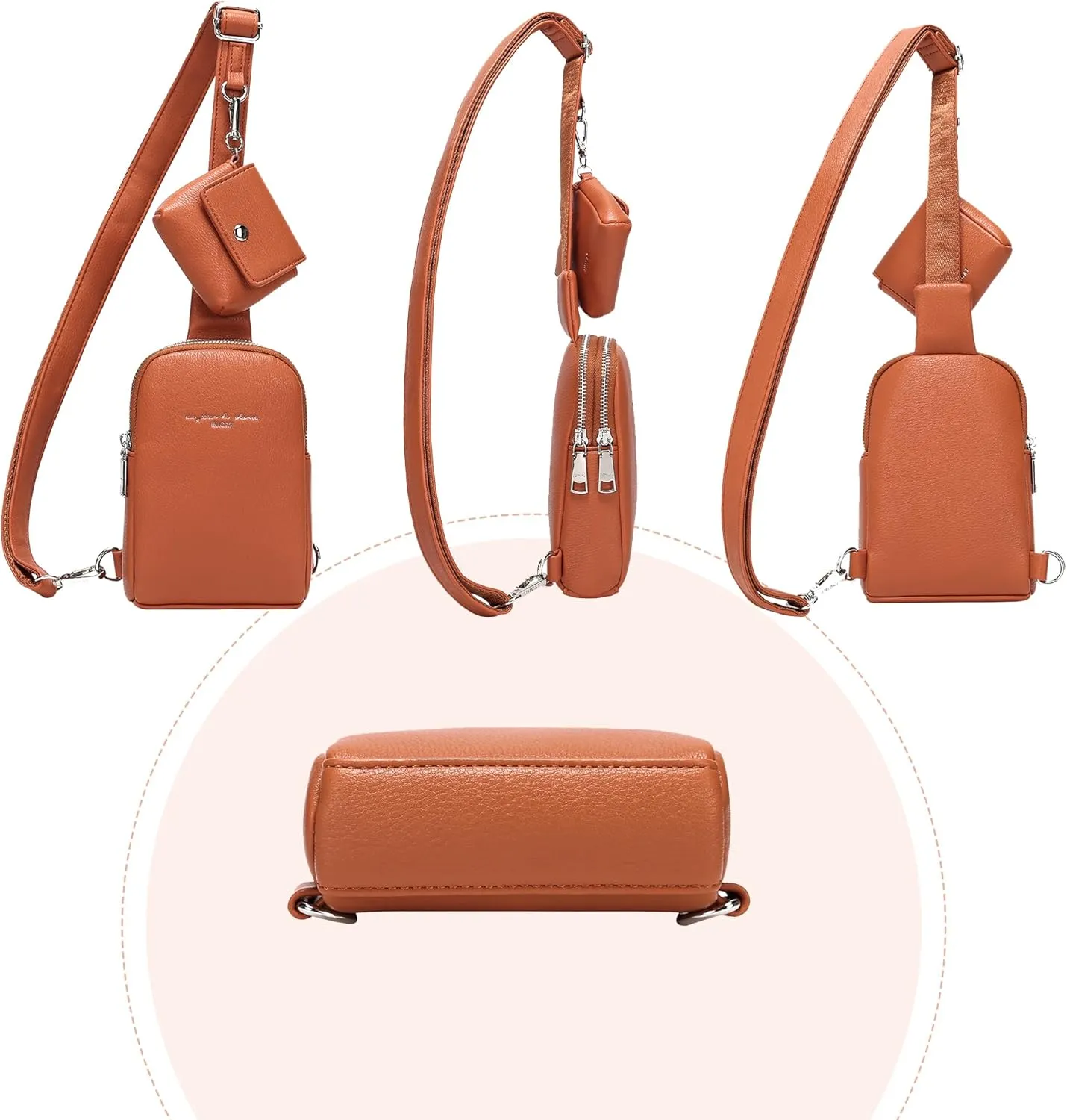 INICAT Travel Small Sling Bag Leather Crossbody Bags for Women Fanny Packs Cross Body Bag for Woman Cross Body Purses
