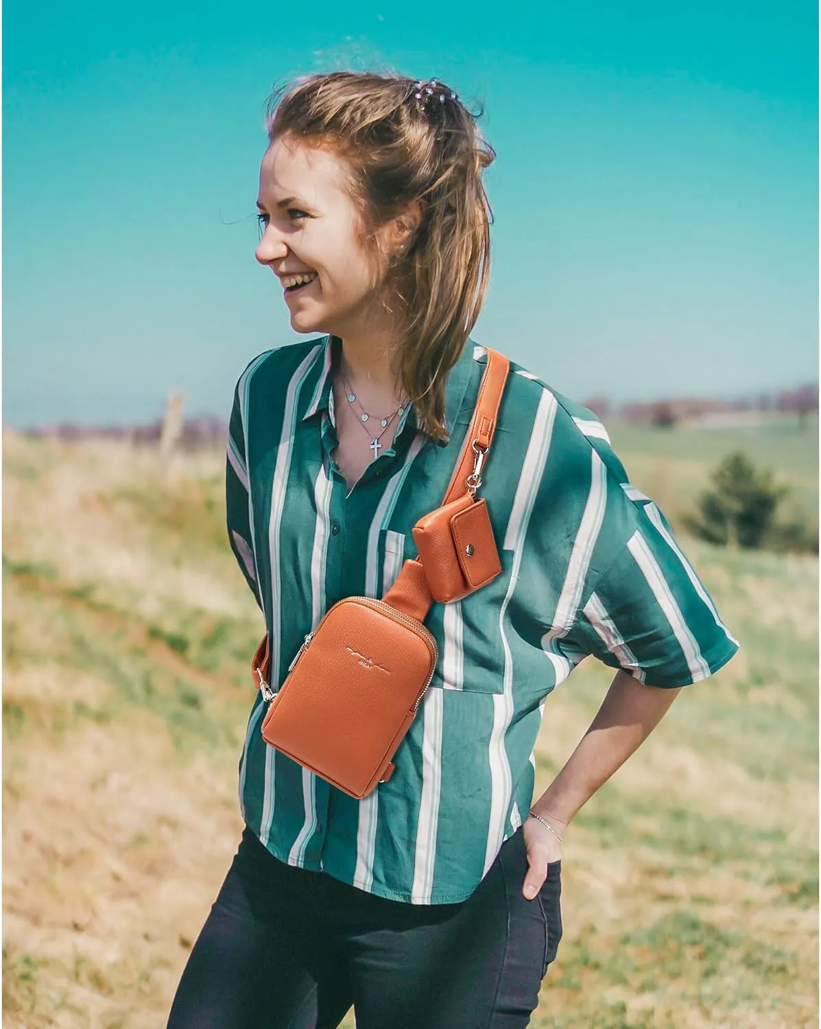 INICAT Travel Small Sling Bag Leather Crossbody Bags for Women Fanny Packs Cross Body Bag for Woman Cross Body Purses