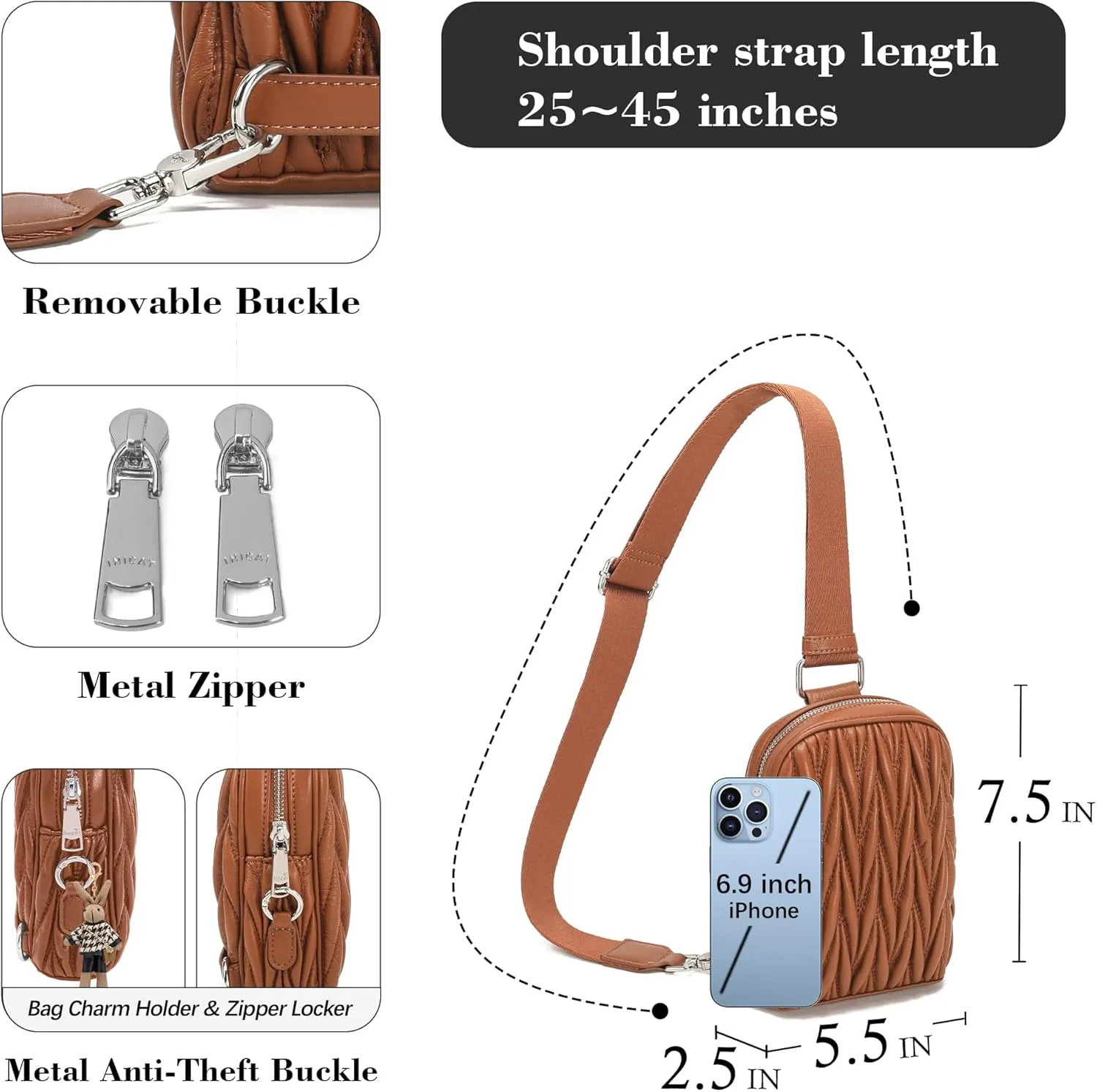 INICAT Travel Small Sling Bag Leather Crossbody Bags for Women Fanny Packs Cross Body Bag for Woman Cross Body Purses