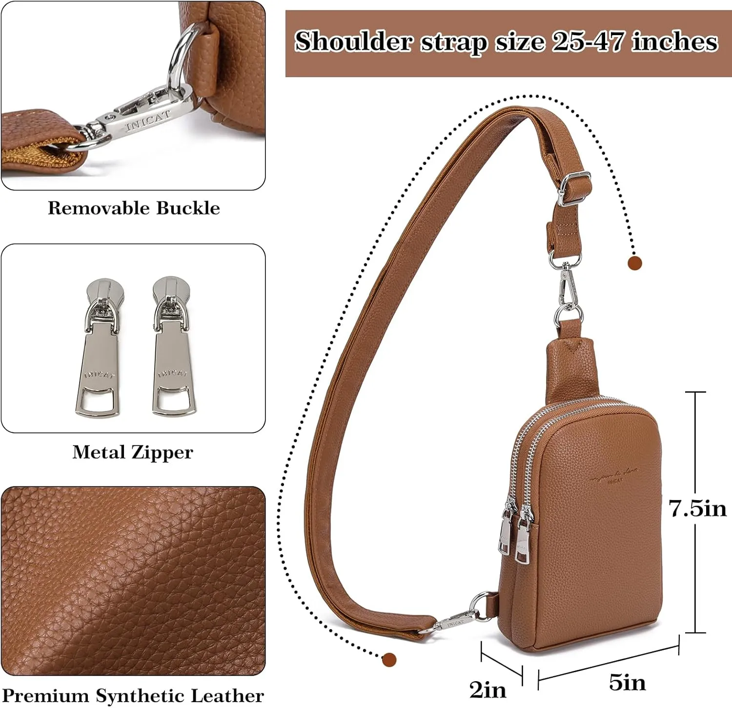 INICAT Travel Small Sling Bag Leather Crossbody Bags for Women Fanny Packs Cross Body Bag for Woman Cross Body Purses