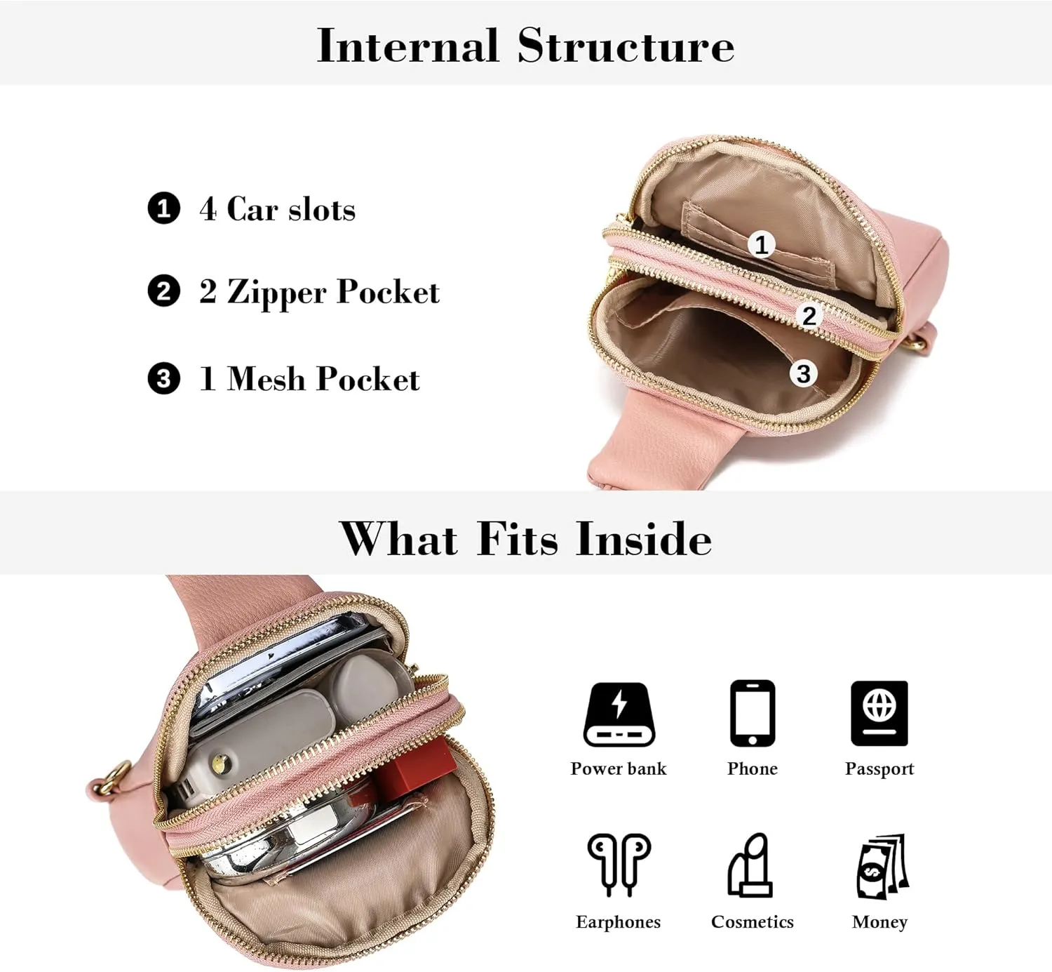 INICAT Travel Small Sling Bag Leather Crossbody Bags for Women Fanny Packs Cross Body Bag for Woman Cross Body Purses