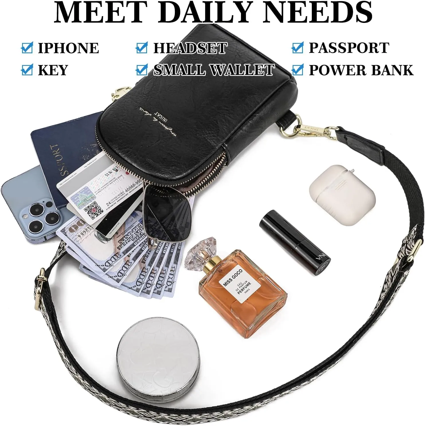 INICAT Travel Small Sling Bag Leather Crossbody Bags for Women Fanny Packs Cross Body Bag for Woman Cross Body Purses